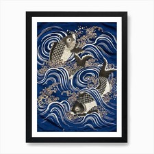 Carp In Waves Japanese Koi Art