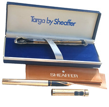 Sheaffer Targa 1007 Fountain Pen 14K Gold Nib Electroplated w/ Box & Ink Vintage