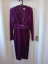 Issa London Velvet Ladies Deep Pink Long Sleeved Evening Dress, Size 14