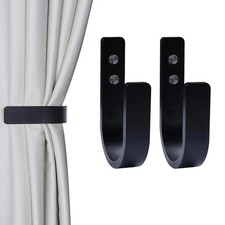 OCIOLI 2-Piece Wooden U-Shaped Curtain Tiebacks Wall Mount Holder (Black)
