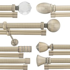 Antique Brass Double Curtain Pole 25/25mm Metal Rod With Finials Classic