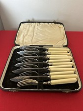 12 Piece Steel Cream Handled Cutlery Vintage Set Sheffield 