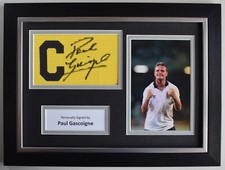 Paul Gascoigne Signed Framed Captains Armband A4 photo display England Football