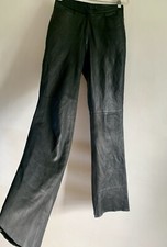 OASIS REAL LEATHER BLACK MID RISE FLARE BIKER TROUSERS JEANS PANTS SIZE:10