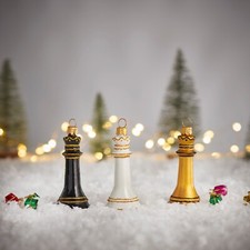 Novelty 3 Pack of White, Gold and Black Queen Chess Piece Hanging Christmas Tree