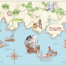 Arthouse Pirates Ahoy Boat Ship Cream Blue Multi Kids Nature Wallpaper Border