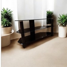 TV Stand Black Glass Table Unit For Television 32 to 55 Inch LCD OLED LED Modern