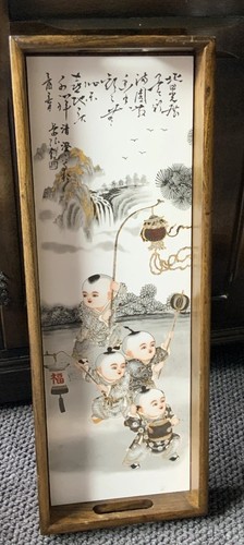 Wooden tray with tile base - with,