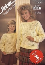 Robin Knitting Pattern 13938 Ladies & Girls Chunky Knit Sweater Size 24”-40”