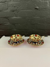 2 x Royal Crown Derby 1128 Old Imari Elizabeth Footed Tea Cups and Saucers Set