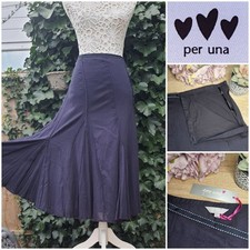 BNWT Per Una Midi Skirt Size 14 Dark Midnight Navy A-Line Flare Godet Lined