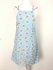 Pippa Lynn Med Mini Dress Strappy Baby Blue Monster Face Polka Dot Y2K 90s Style