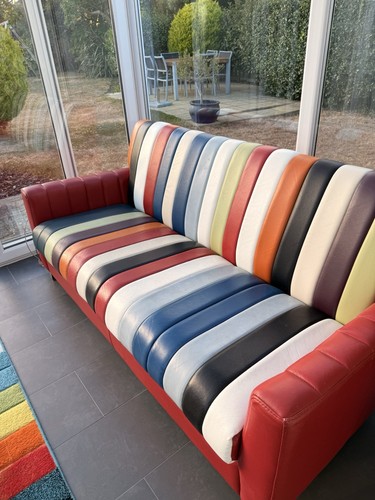 Striped leather seater sofa - leather,