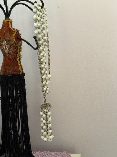 White glass bead tassel - white,