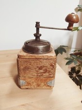 Antique French Wooden Coffee Grinder Hand Operated Coffee Bean Mill Vintage