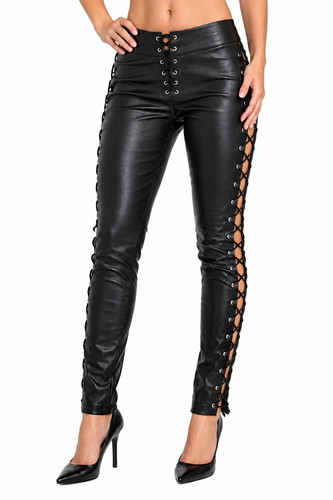 Women black leather lace up - leather,