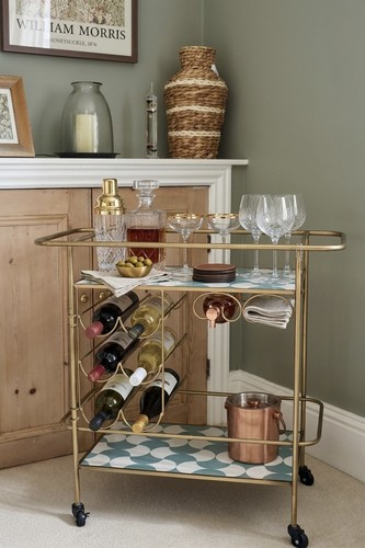 Gold brass bar cart drinks - &,