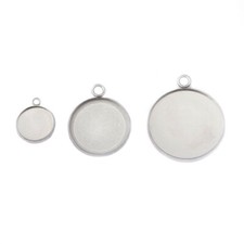 20Pcs Stainless Steel 12/20/25mm Round Pendant Trays Blank Cabochon Setting Base
