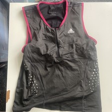 Adidas Adistar Racer Top Grey Pink Accents Internal Bra Womens Size 12