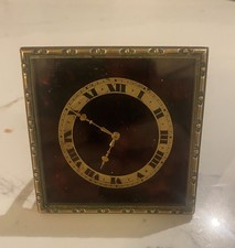 Antique Swiss Travel/Desk - 7cm x 7cm - Faux Tortoise Shell - Marked 8-Day Swiss