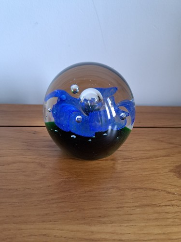 Art glass paperweight blue - glass,