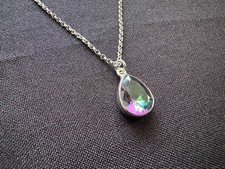 Mystic Fire Topaz Teardrop Pendant 925 Sterling Silver Chain Necklace 4.4g
