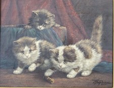 Cornelis Raaphorst Oil Painting Cat Kittens Rag Doll Persian Original Gilt Frame