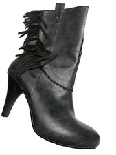 Poetic Licence Pure and Easy Black Fringe Heel Mid Shaft Boots Sz 6/36