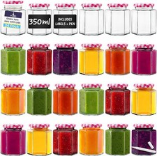 Hexagonal Jars Glass Jam Marmalade Honey Chutney with Lids