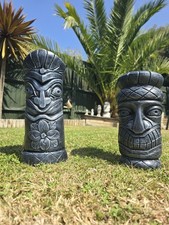 Pair Of Stone Garden Totem Poles Inca Mayan Tiki Statues Ornament Exclusive 