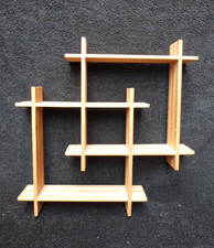 1960s INTERLOCKING WOODEN SHELF UNIT GEOMETRIC VINTAGE WALL MOUNTED RETRO