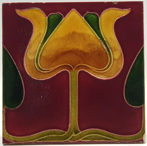 Antique fireplace tile - fireplace, red