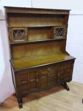 OLD CHARM STYLE MEDIUM OAK DRESSER on TRESTLE SUPPORTS,With LEADED GLAZED DOORS
