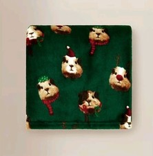 CHRISTMAS GUINEA PIGS GREEN PRINT SOFT FLEECE THROW BLANKET XMAS 
