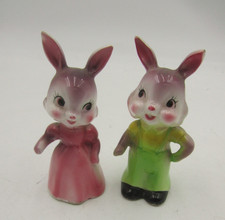 Kitch Ceramic Boy & Girl Bunny Cruet Set Mid Century Foreign Possibly Japanese