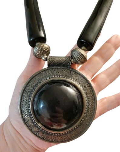 Large bone horn - beaded, pendant