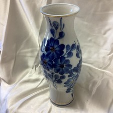 Lomonosov ? Porcelain Factory Russian Porcelain Vase. Blue- Floral 9 1/2" tall
