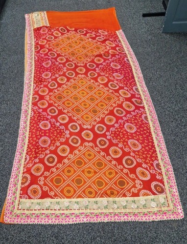 Red orange bandhani - orange, gold