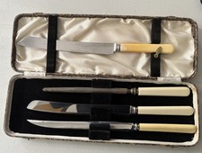 James Walker Century Four Piece Cutlery Set Faux BoneHandles  1930's Stainless 