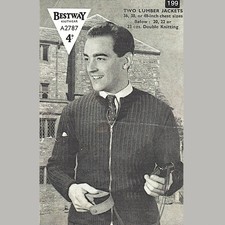 Bestway 1950s Mens Lumber Jacket Knit Pattern, 2 Zip-Front Designs Chest 36-40"