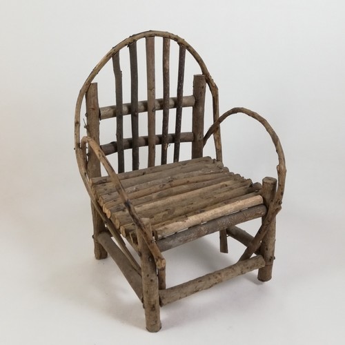 Wooden doll bear chair - wooden, rustic