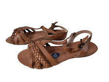 NEW WOMENS M&S UK 6.5 WIDE FIT TAN BROWN LEATHER T-BAR SLINGBACK SANDALS RRP £35