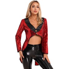 UK Women's Ringmaster Circus Coat Tailcoat Shiny Sequins Jacket Showman Costume
