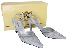 Bridal Shoes Silver Beaded Heels Pointed Toe UK 3 EUR 36 Retro Wedding Occasion