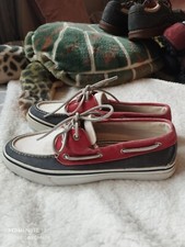 Sperry Top Sider Boat Shoes Mens Size 10 Denim White Red Blue Lace Up Deck Shoes