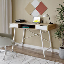 Mid-Century Wood Writing Desk Computer Laptop Bureau with 2 Drawers Home Office