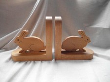 MODERN QUIRKY OAK RABBIT BUNNY MATCHING PAIR BOOKENDS