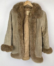 Women`s Real SUEDE COAT UK 4-6 (US 0-2) Winter Jacket Brown