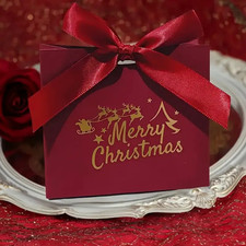 Red Christmas Xmas Gift Bag + Ribbon Cute Party Present Favour Sweets Gift Box