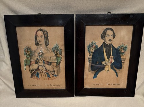 Pair antique lithographs - pair,